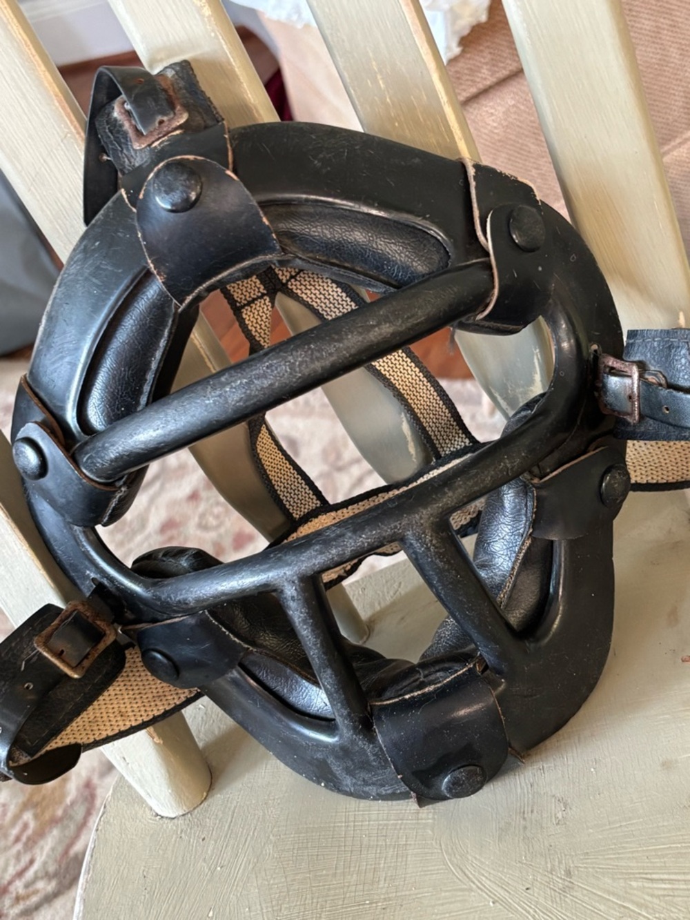 Hutch Black Leather catchers mask  with Tan Straps